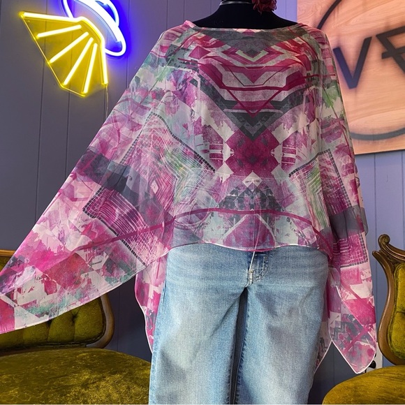 Vintage Y2K Sheer Abstract Print Poncho Top Size Large - Picture 3 of 5
